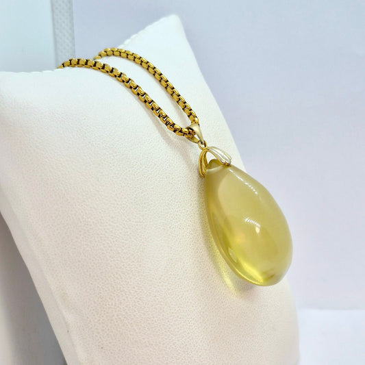 Natural Citrine RainDrop with Stainless Steel Gold Plated Chain Necklace