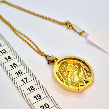 Jesus Pendant and Necklace in Gold Platted Stainless Steel