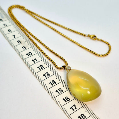 Natural Citrine RainDrop with Stainless Steel Gold Plated Chain Necklace