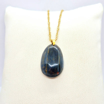 Natural Pietersite RainDrop Pendant with Stainless Steel Gold Plated Chain Necklace