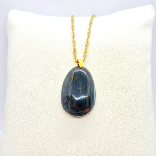 Natural Pietersite RainDrop Pendant with Stainless Steel Gold Plated Chain Necklace