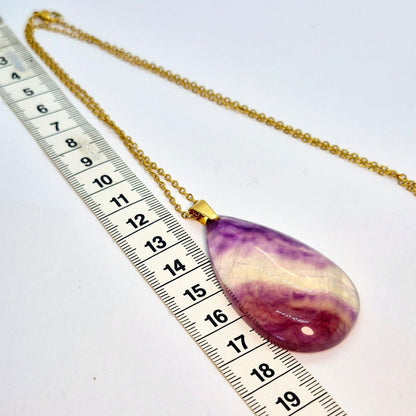 Natural Fluorite RainDrop with Stainless Steel Gold Plated Chain Necklace