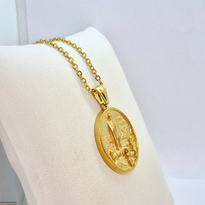 Virgin Mary Pendant with Chain Necklace in Gold Platted Stainless Steel