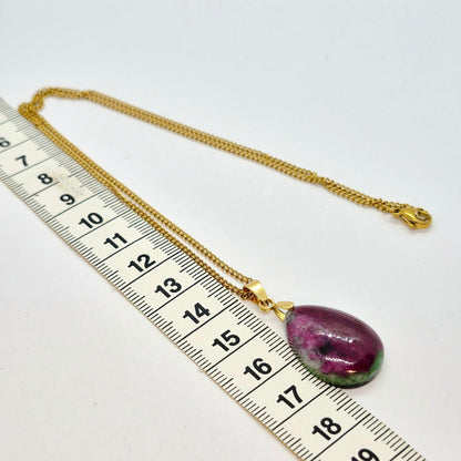 Natural Ruby Stone RainDrop with Stainless Steel Gold Plated Chain Necklace