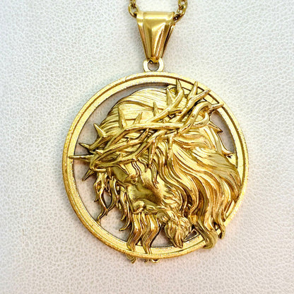 Jesus Pendant and Necklace in Gold Platted Stainless Steel