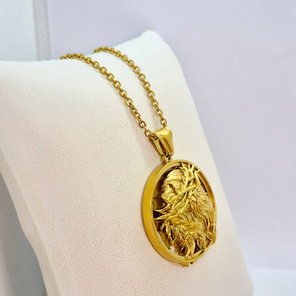 Jesus Pendant and Necklace in Gold Platted Stainless Steel