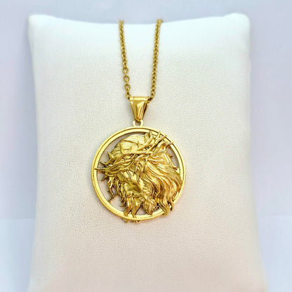 Jesus Pendant and Necklace in Gold Platted Stainless Steel