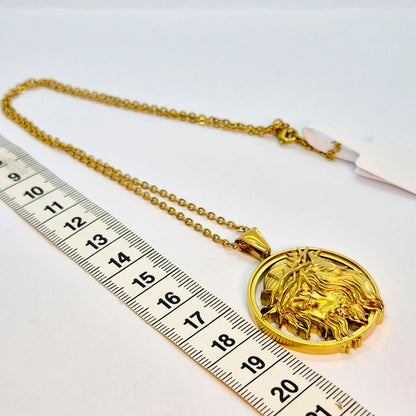 Jesus Pendant and Necklace in Gold Platted Stainless Steel
