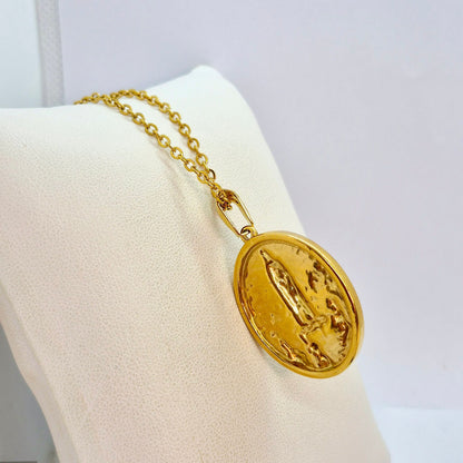 Virgin Mary Pendant with Chain Necklace in Gold Platted Stainless Steel