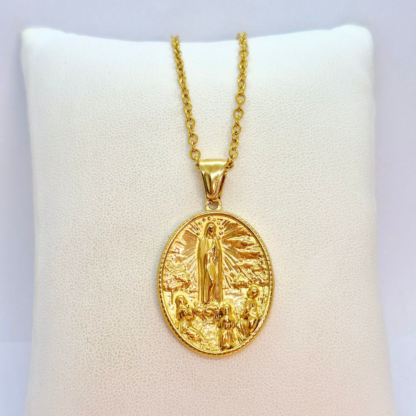 Virgin Mary Pendant with Chain Necklace in Gold Platted Stainless Steel