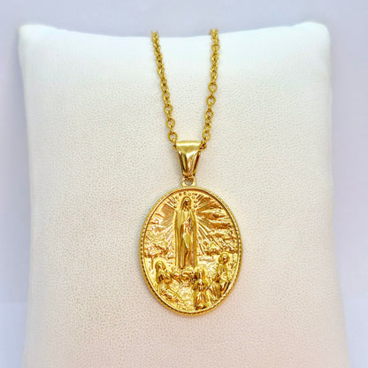 Virgin Mary Pendant with Chain Necklace in Gold Platted Stainless Steel