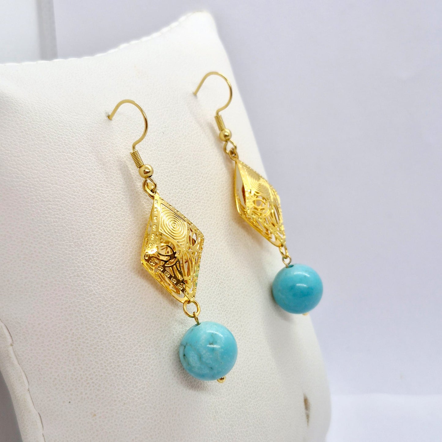 Natural Turquoise Dangle Earrings in Gold Plated Stainless Steel