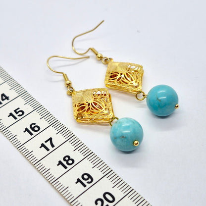 Natural Turquoise Dangle Earrings in Gold Plated Stainless Steel