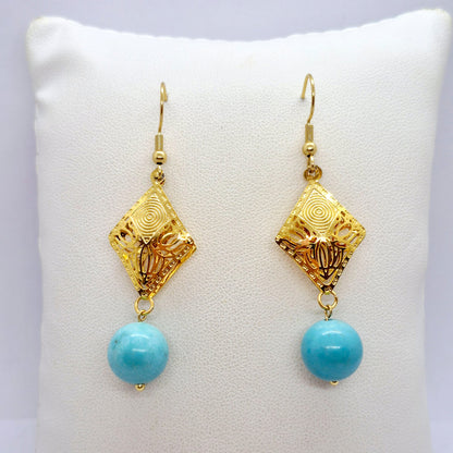 Natural Turquoise Dangle Earrings in Gold Plated Stainless Steel