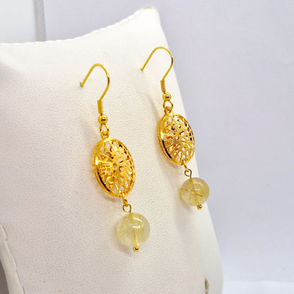 Natural Rutilated Golden Quartz Dangle Earrings in Gold Plated Stainless Steel (Copy)