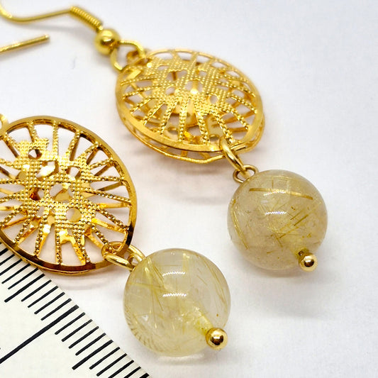 Natural Rutilated Golden Quartz Dangle Earrings in Gold Plated Stainless Steel (Copy)