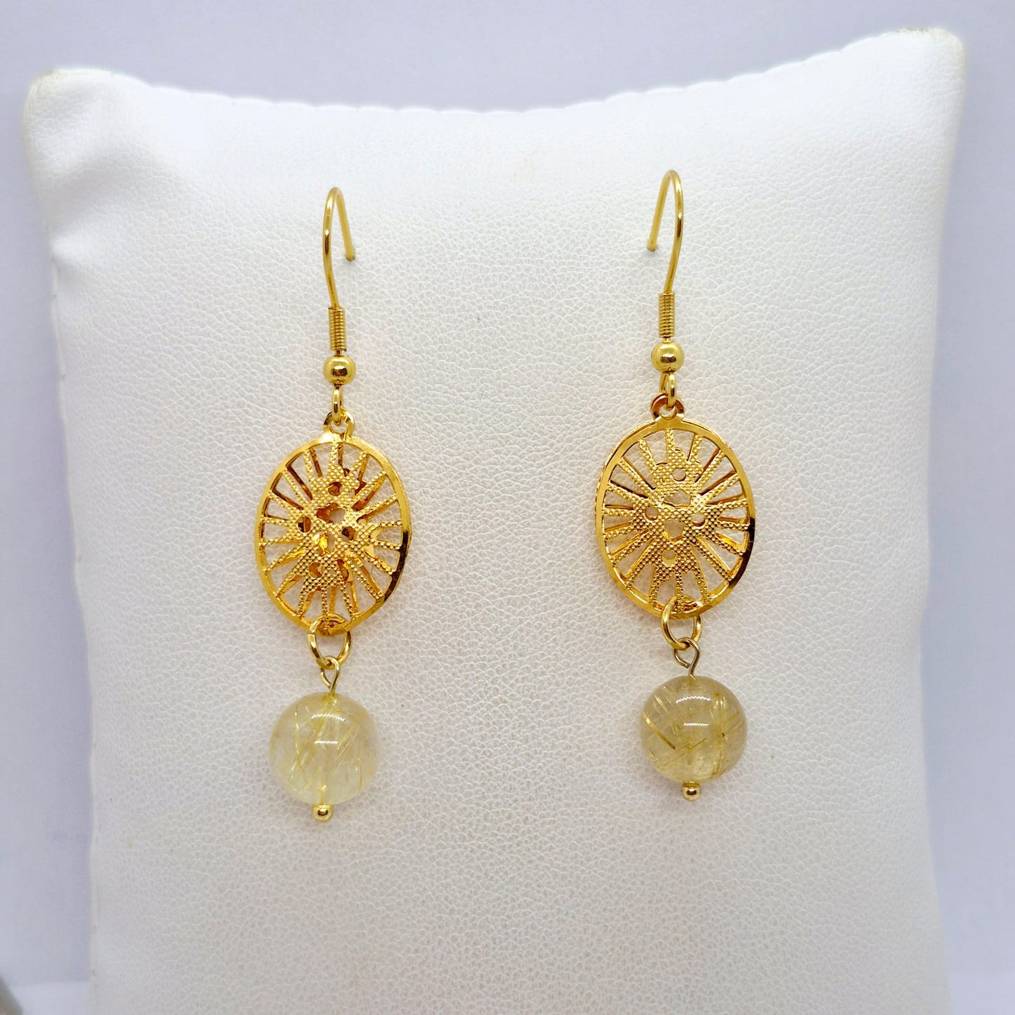 Natural Rutilated Golden Quartz Dangle Earrings in Gold Plated Stainless Steel (Copy)