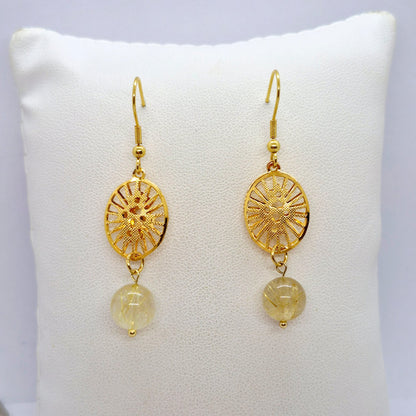 Natural Rutilated Golden Quartz Dangle Earrings in Gold Plated Stainless Steel (Copy)