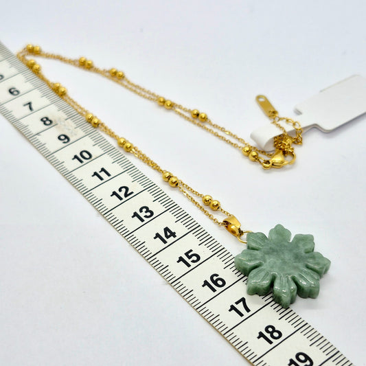 Natural Burmese Jade Mabuhay Pendant with Stainless Steel Gold Plated Chain Necklace