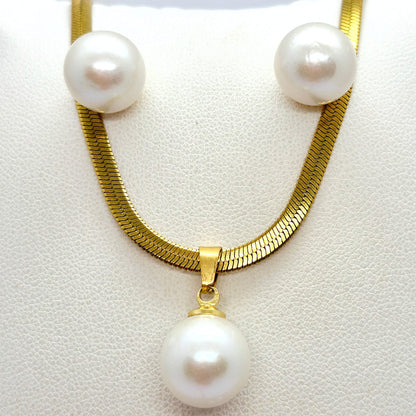 Natural 12mm Edison Pearl Set in Gold Plated Stainless Steel with Snake Chain Necklace