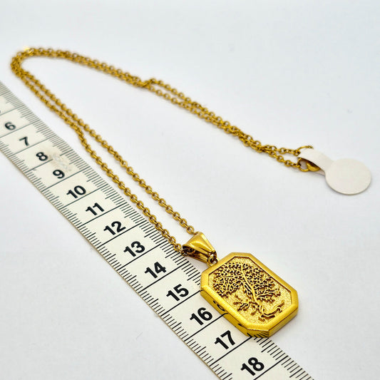 Tree of Life Pendant with Chain Necklace in Gold Platted Stainless Steel