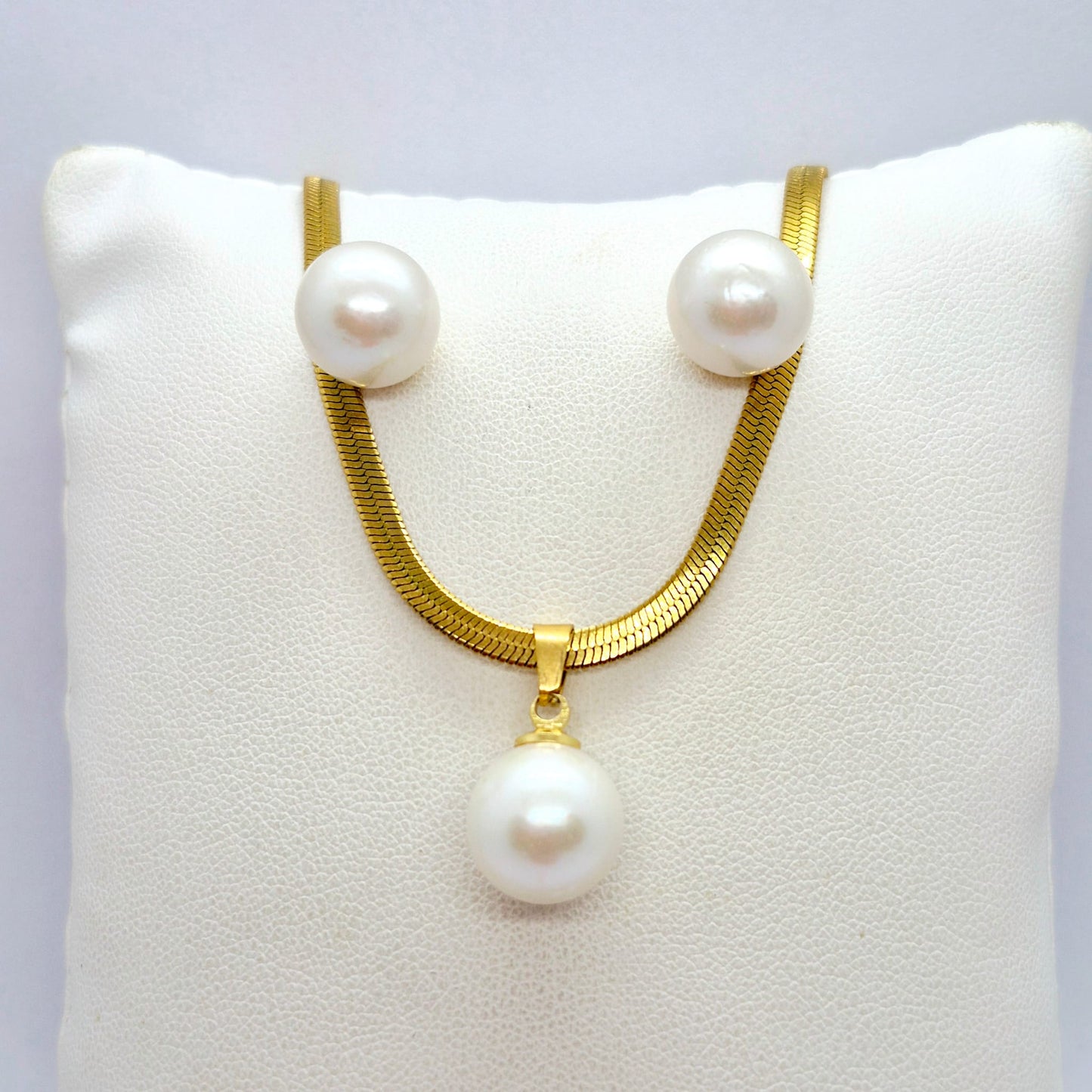 Natural 12mm Edison Pearl Set in Gold Plated Stainless Steel with Snake Chain Necklace
