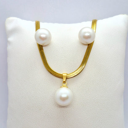 Natural 12mm Edison Pearl Set in Gold Plated Stainless Steel with Snake Chain Necklace