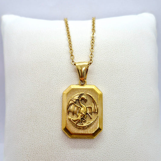 Dragon Pendant with Chain Necklace in Gold Platted Stainless Steel