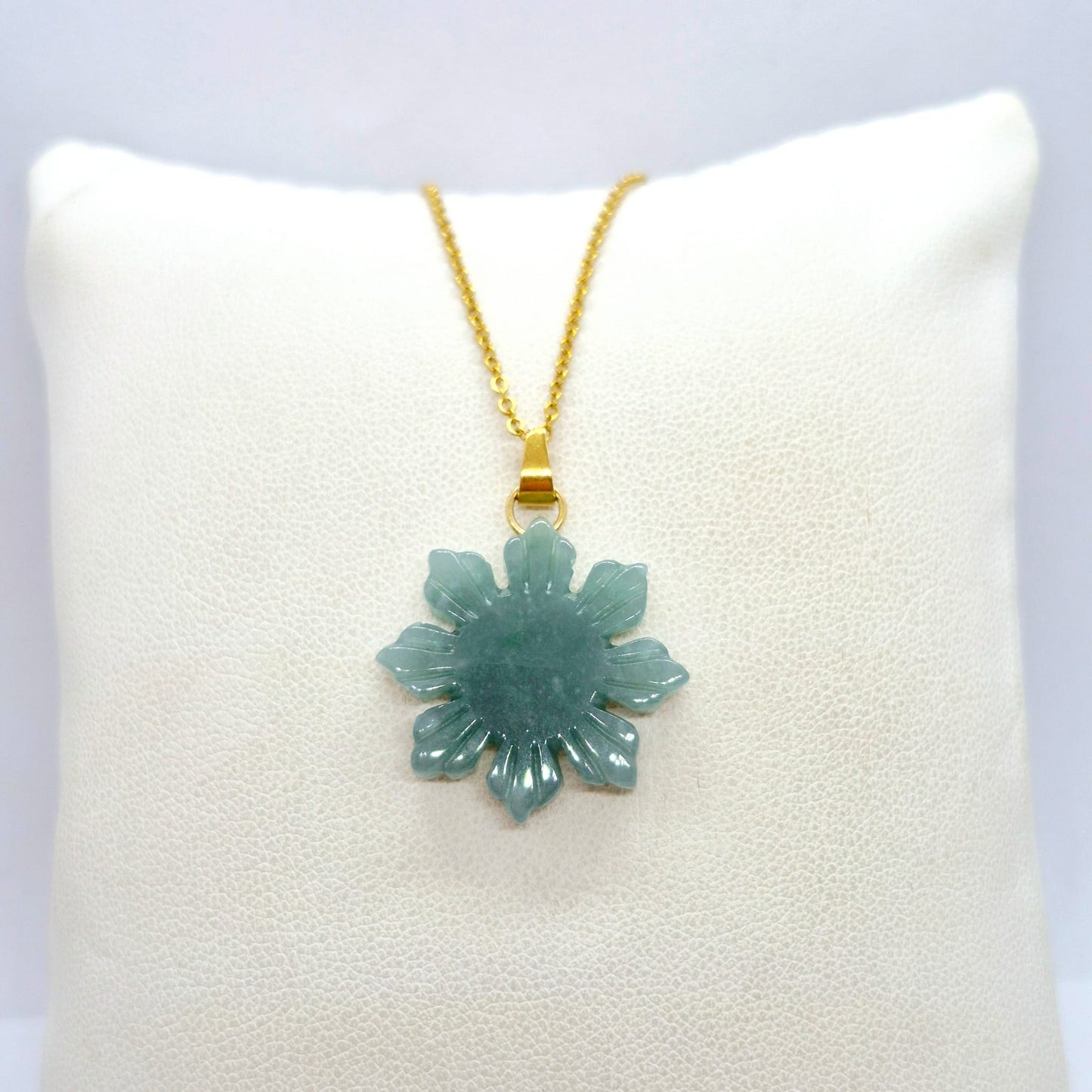 Natural Burmese Jade Mabuhay Pendant with Stainless Steel Gold Plated Chain Necklace