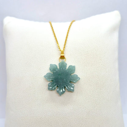 Natural Burmese Jade Mabuhay Pendant with Stainless Steel Gold Plated Chain Necklace