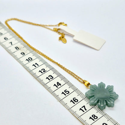 Natural Burmese Jade Mabuhay Pendant with Stainless Steel Gold Plated Chain Necklace