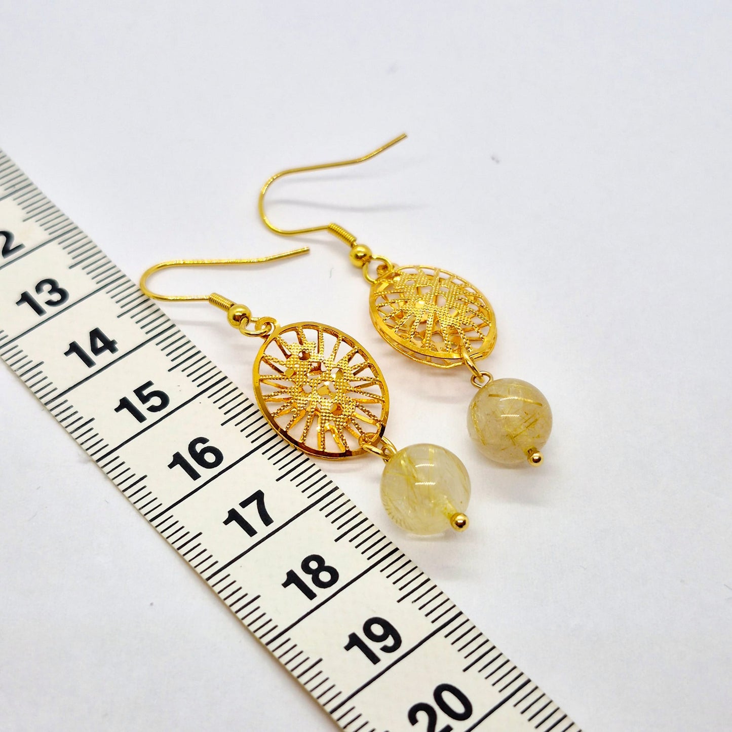 Natural Rutilated Golden Quartz Dangle Earrings in Gold Plated Stainless Steel (Copy)