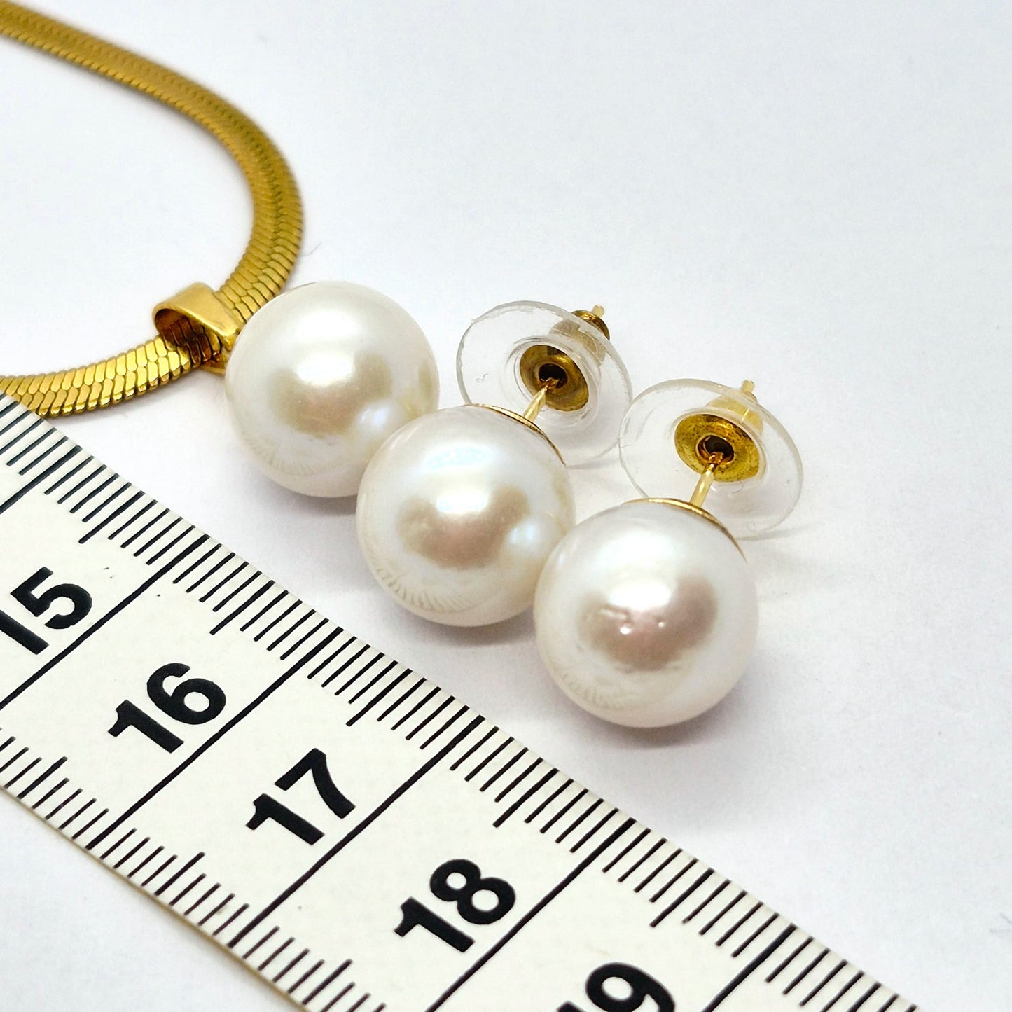 Natural 12mm Edison Pearl Set in Gold Plated Stainless Steel with Snake Chain Necklace