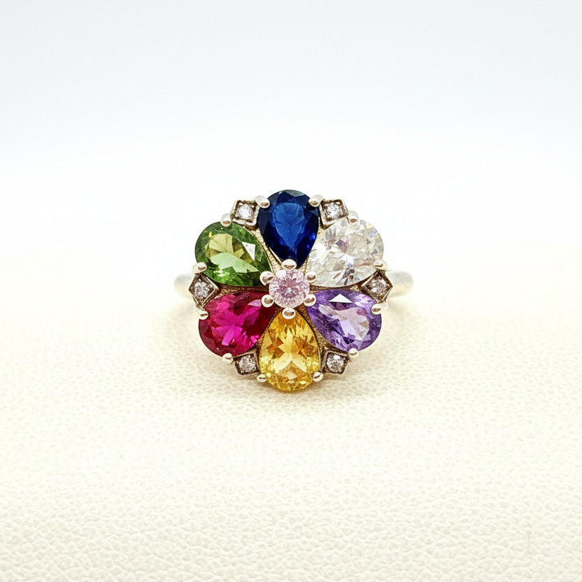 Natural Stone Ring with Amethyst, Sapphire, Citrine, Peridot, Moissanite and Created Ruby in Sterling Silver