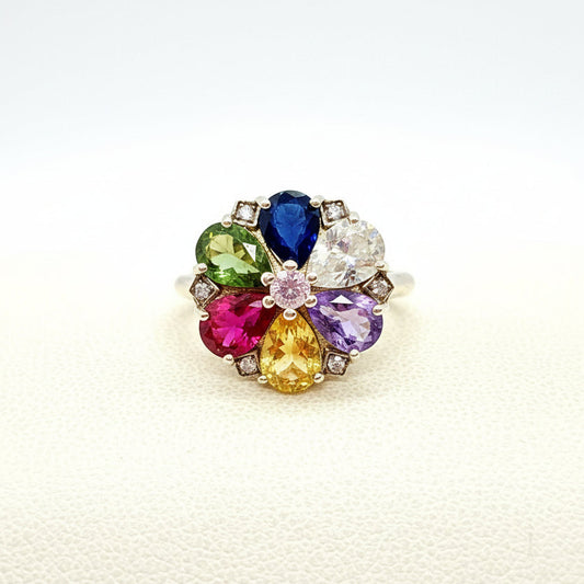 Natural Stone Ring with Amethyst, Sapphire, Citrine, Peridot, Moissanite and Created Ruby in Sterling Silver