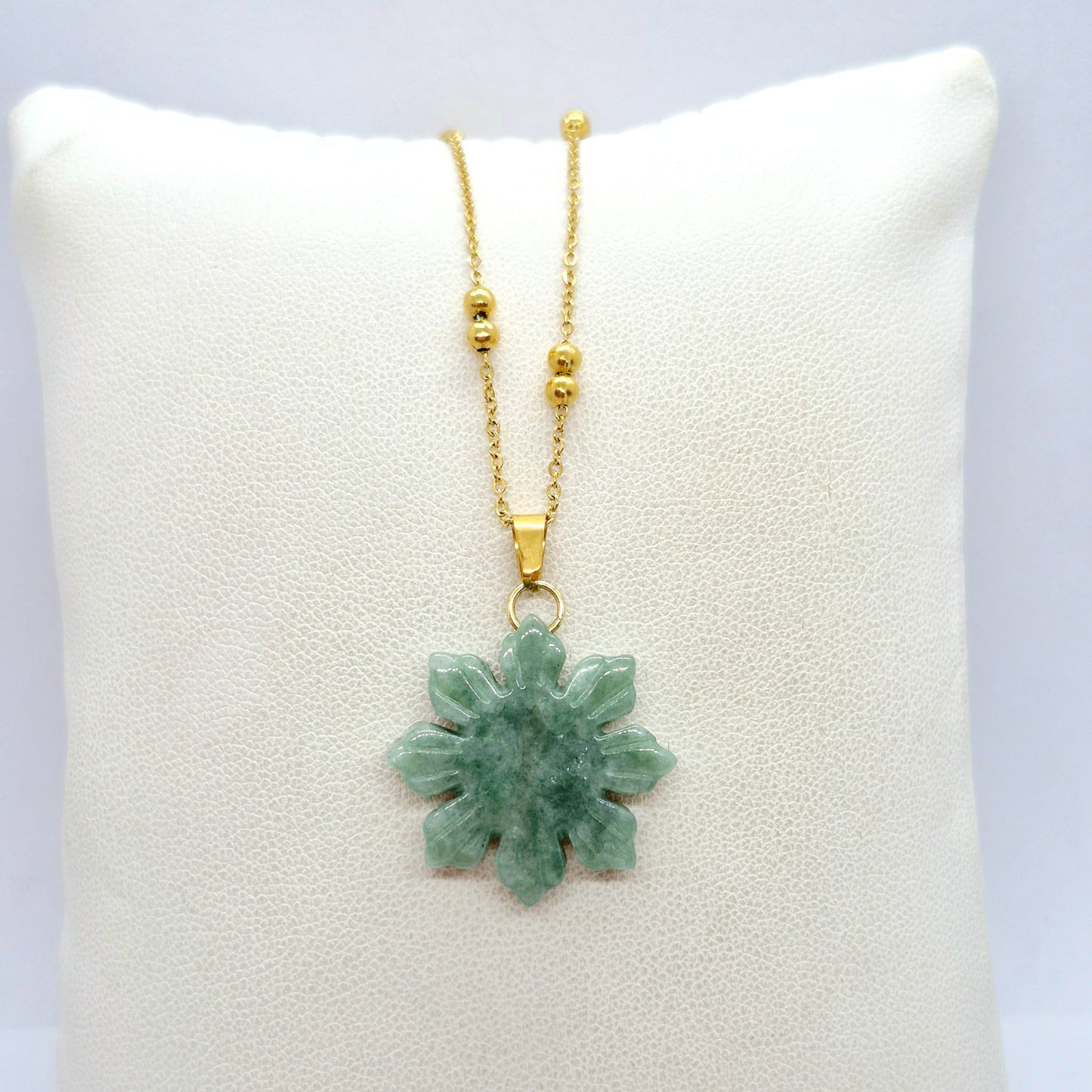 Natural Burmese Jade Mabuhay Pendant with Stainless Steel Gold Plated Chain Necklace