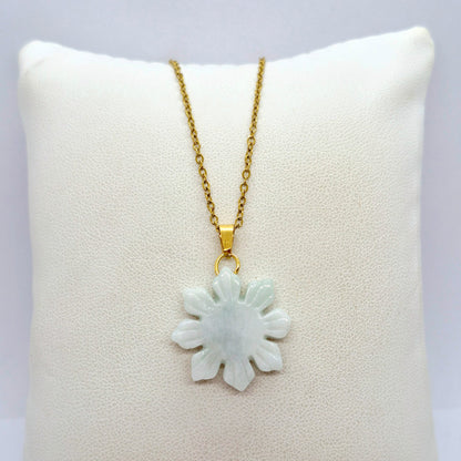 Natural Burmese Jade Mabuhay Pendant with Stainless Steel Gold Plated Chain Necklace