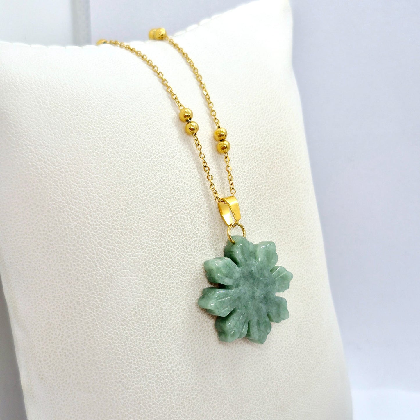 Natural Burmese Jade Mabuhay Pendant with Stainless Steel Gold Plated Chain Necklace