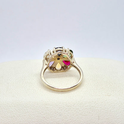 Natural Stone Ring with Amethyst, Sapphire, Citrine, Peridot, Moissanite and Created Ruby in Sterling Silver