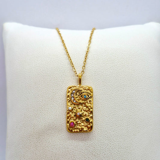 Universe Pendant with Chain Necklace in Gold Platted Stainless Steel