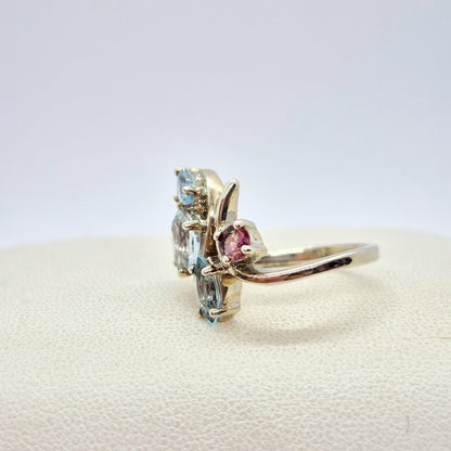 Natural Stone Ring with Sky Blue Topaz and Pink Tourmaline in Sterling Silver