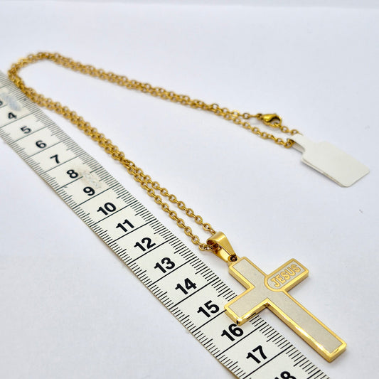 Cross Pendant with Chain Necklace in Gold Platted Stainless Steel