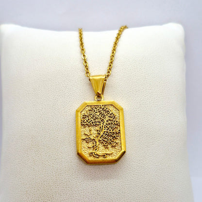 Tree of Life Pendant with Chain Necklace in Gold Platted Stainless Steel