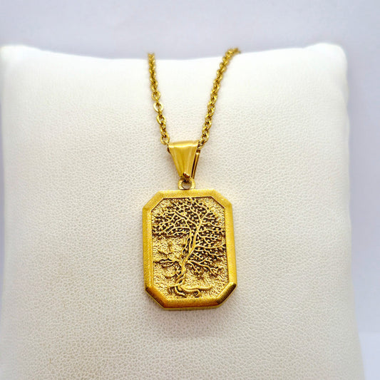 Tree of Life Pendant with Chain Necklace in Gold Platted Stainless Steel