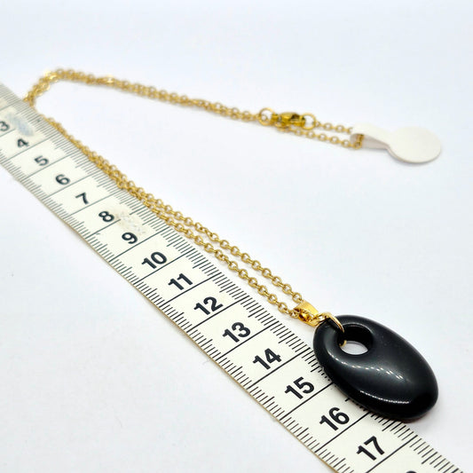 Natural Stone Pendant in Obsidian, Opal or Lapis with Stainless Steel Gold Plated Chain Necklace