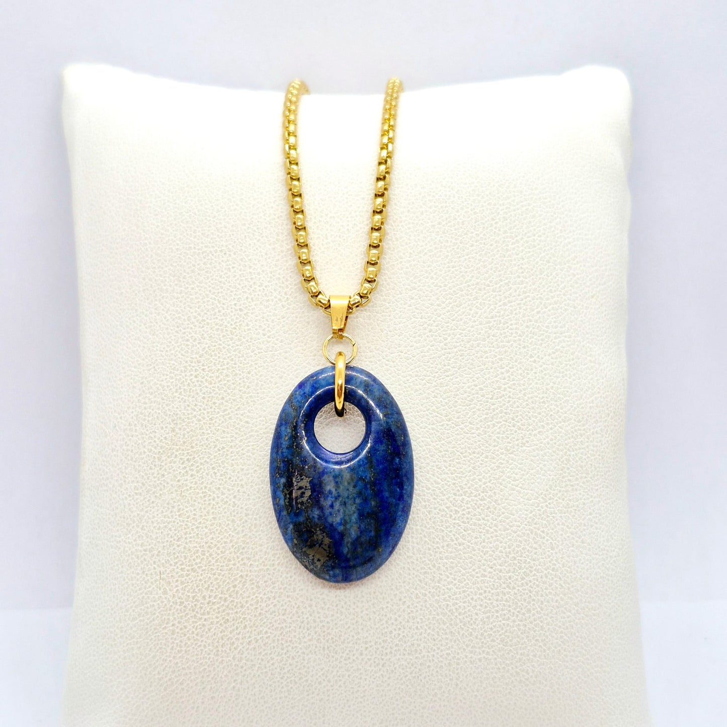 Natural Stone Pendant in Obsidian, Opal or Lapis with Stainless Steel Gold Plated Chain Necklace