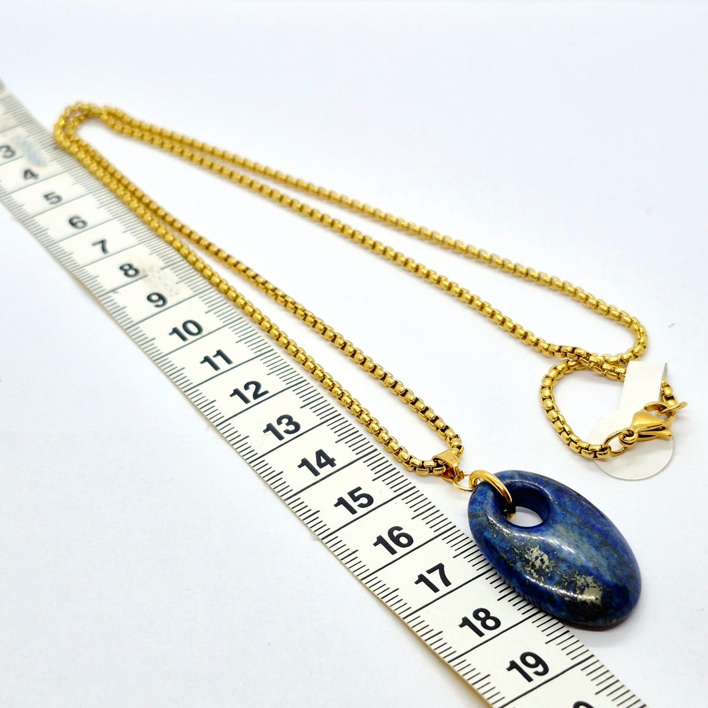 Natural Stone Pendant in Obsidian, Opal or Lapis with Stainless Steel Gold Plated Chain Necklace