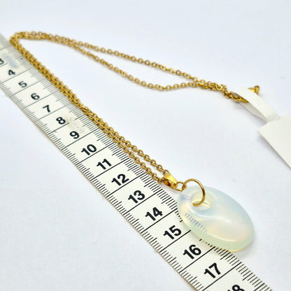 Natural Stone Pendant in Obsidian, Opal or Lapis with Stainless Steel Gold Plated Chain Necklace