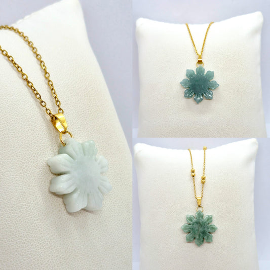 Natural Burmese Jade Mabuhay Pendant with Stainless Steel Gold Plated Chain Necklace