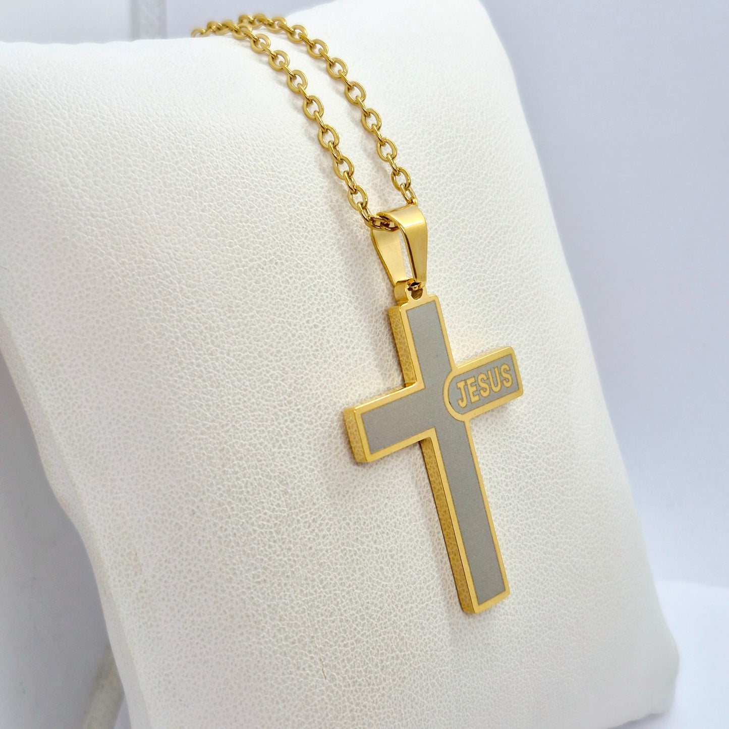 Cross Pendant with Chain Necklace in Gold Platted Stainless Steel